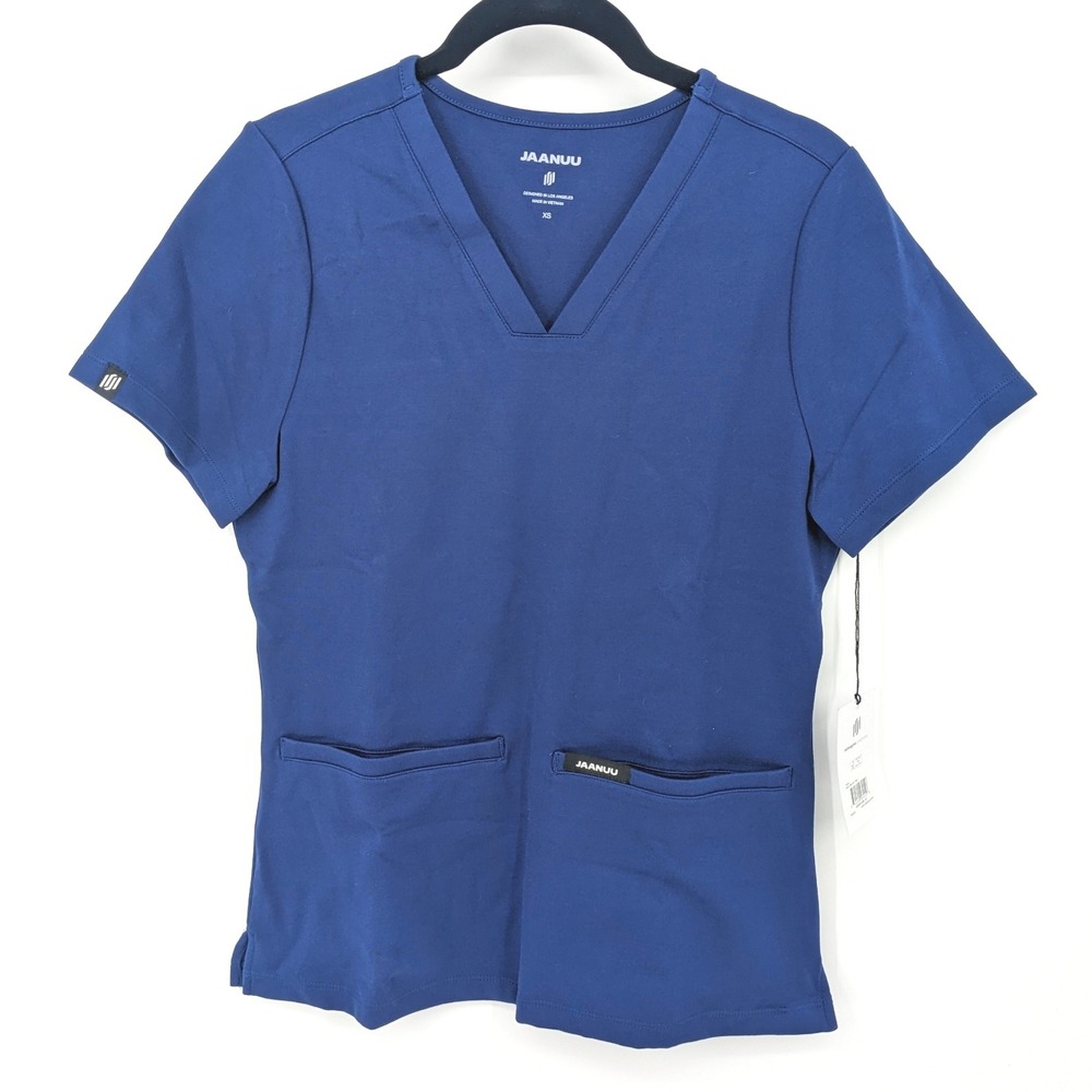Jaanuu Cesi Slim Scrub Top Womens XS Blue V Neck Soft Comfort Medical Nurse NWT